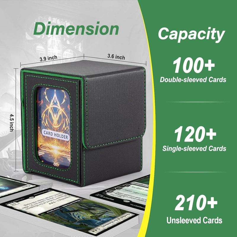 Stepane Commander Deck Box for MTG with double display windows,Card Storage Box Fits 120+ Single sleveed Cards,Magnetic Card Box with 2 Dividers&2 Toploaders for TCG Black/Green - Image 3